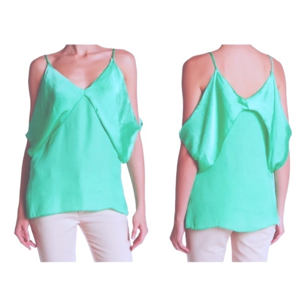 Cloud Sleeve Cami Vanity Room Medium Cold Shoulder Cool Breezy V Necks Green NWT